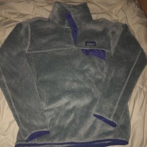 grey and purple patagonia sweater/sweatshirt